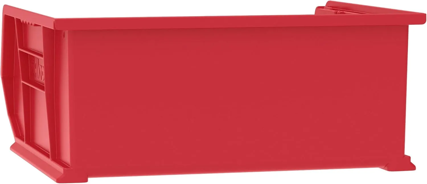 Akro-Mils 30250 AkroBins Plastic Storage Bins, Space-Saving Stackable Bins for Garage, Pantry, Craft Organization, 15-Inch x 16-Inch x 7-Inch, Red, 6-Pack