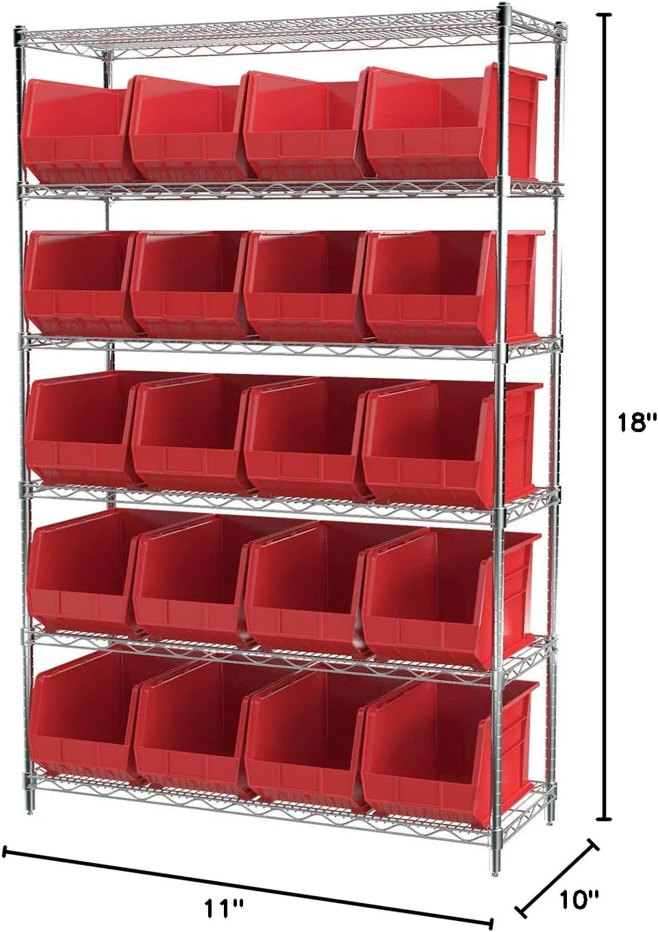 Akro-Mils 30260 AkroBins Plastic Storage Bin Hanging Stacking Containers, (18-Inch x 11-Inch x 10-Inch), Red, (6-Pack) (30260RED)