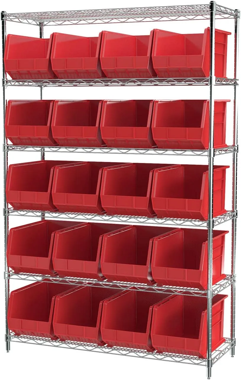 Akro-Mils 30260 AkroBins Plastic Storage Bin Hanging Stacking Containers, (18-Inch x 11-Inch x 10-Inch), Red, (6-Pack) (30260RED)