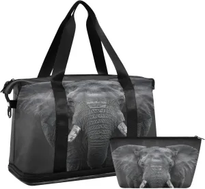ALAZA African Elephant Portrait Travel Duffel Bag for Women Men Sports Gym Bag with Shoe Compartment Tote Weekender Overnight Bag with Wet Pocket for Travel, Gym,Yoga,Swimming
