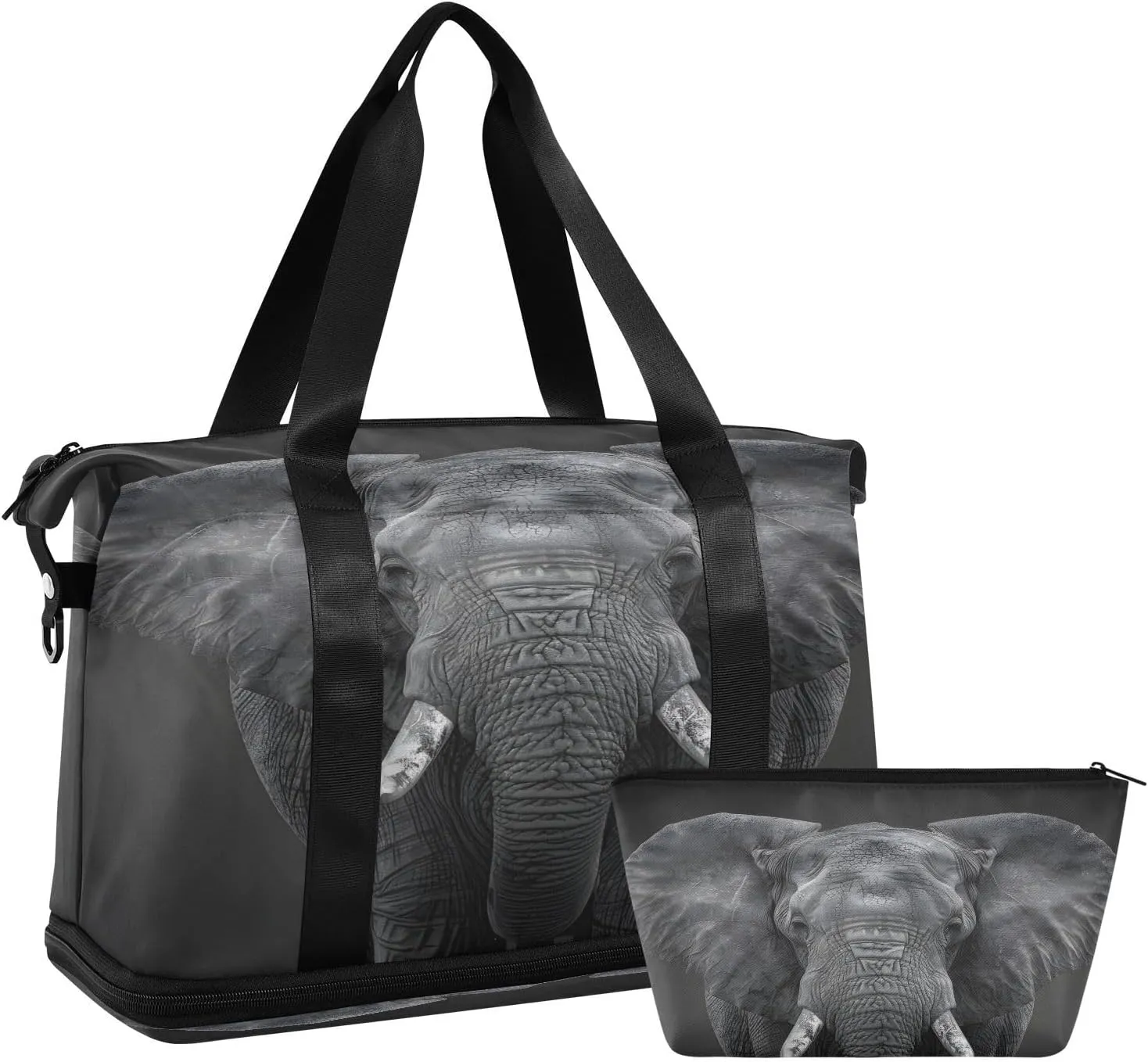 ALAZA African Elephant Portrait Travel Duffel Bag for Women Men Sports Gym Bag with Shoe Compartment Tote Weekender Overnight Bag with Wet Pocket for Travel, Gym,Yoga,Swimming