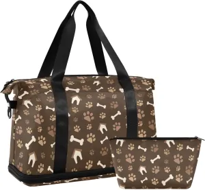 ALAZA Brown Footprints and Bones Travel Duffel Bag for Women Men Sports Gym Bag with Shoe Compartment Tote Weekender Overnight Bag with Wet Pocket for Travel, Gym,Yoga,Swimming