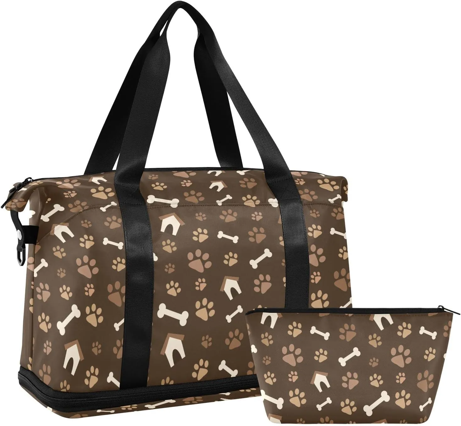 ALAZA Brown Footprints and Bones Travel Duffel Bag for Women Men Sports Gym Bag with Shoe Compartment Tote Weekender Overnight Bag with Wet Pocket for Travel, Gym,Yoga,Swimming