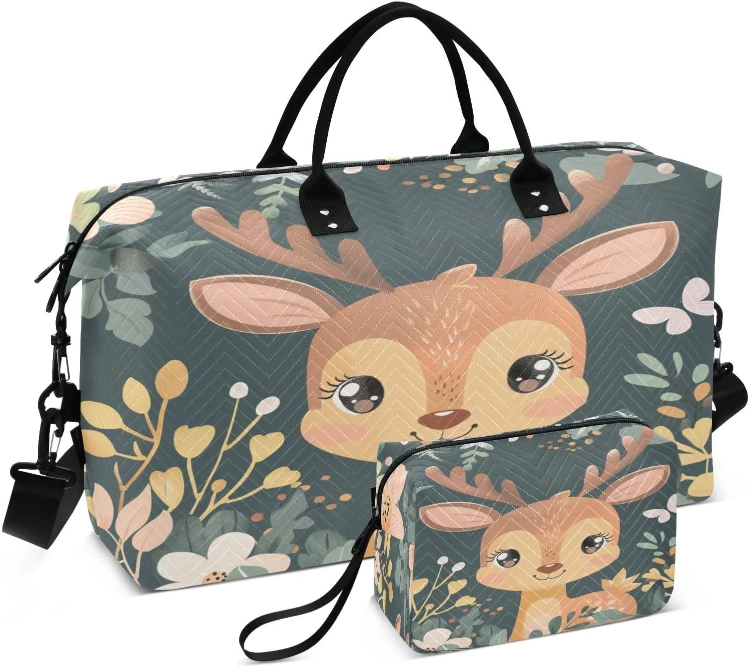 ALAZA Cute Deer Floral Travel Duffel Bag Gym Bag Sports Tote Bag Weekender Overnight Travel Bag for Women Men Business Trip Workout