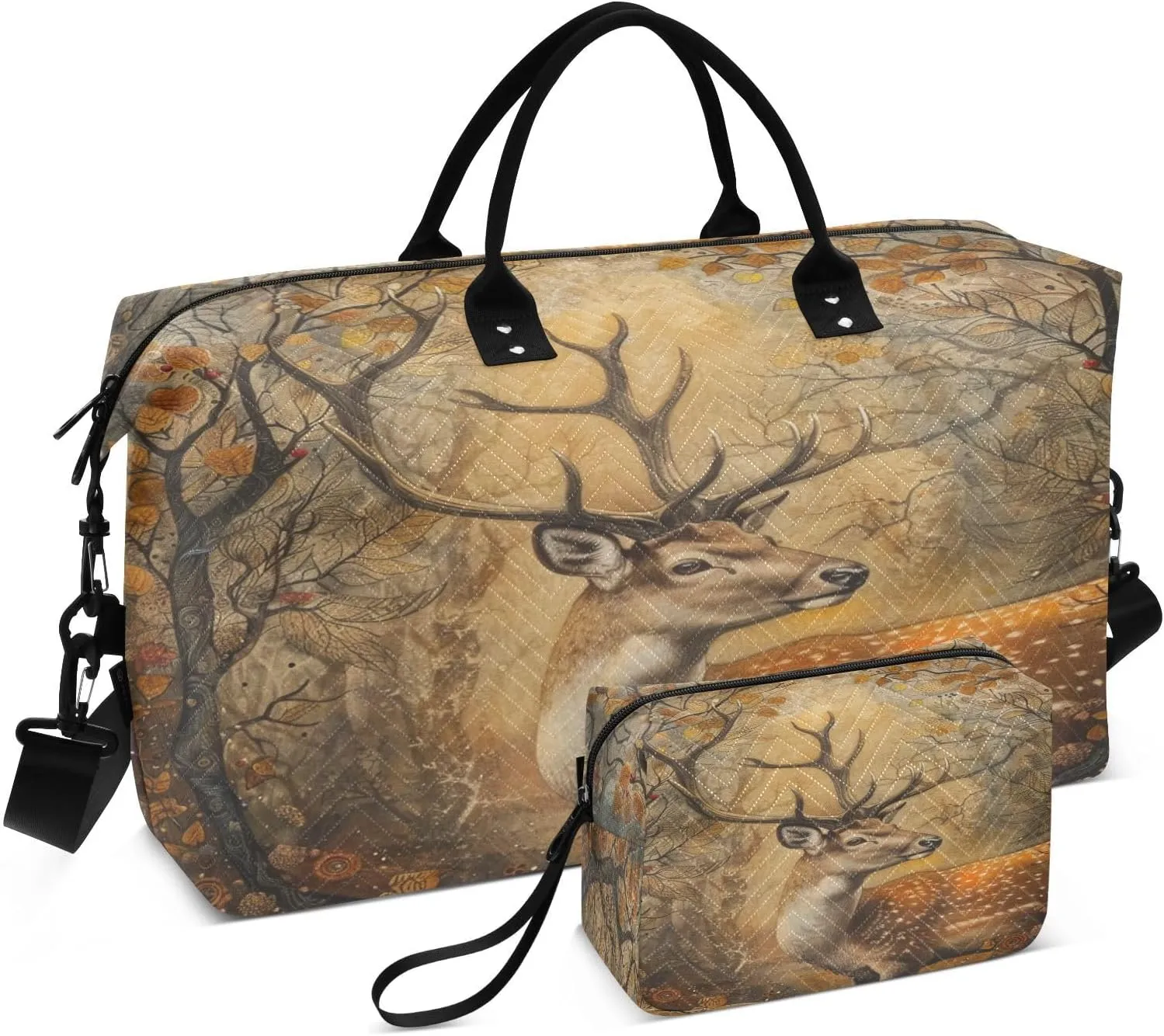 ALAZA Deer Floral Leaves Travel Duffel Bag Gym Bag Sports Tote Bag Weekender Overnight Travel Bag for Women Men Business Trip Workout