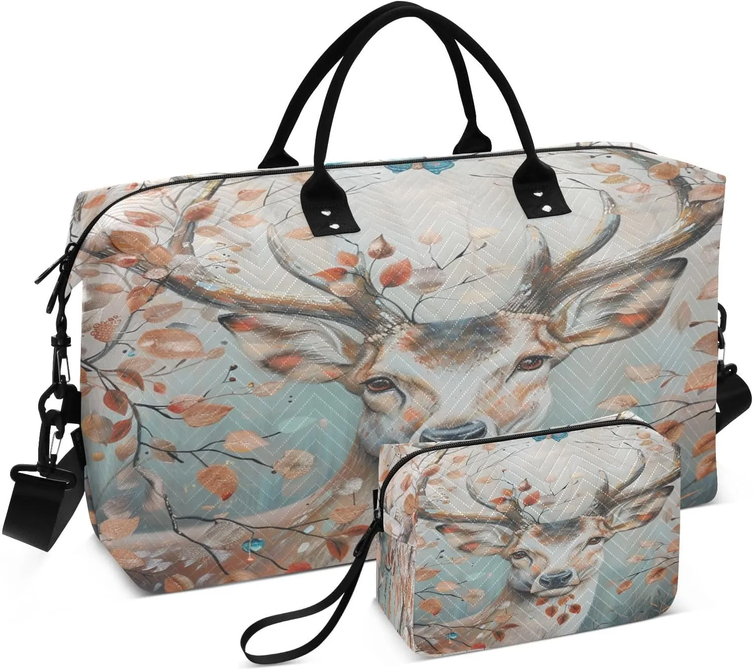 ALAZA Deer Leafs Branches Butterfly Travel Duffel Bag Gym Bag Sports Tote Bag Weekender Overnight Travel Bag for Women Men Business Trip Workout