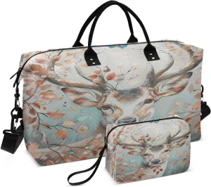 ALAZA Deer Leafs Branches Butterfly Travel Duffel Bag Gym Bag Sports Tote Bag Weekender Overnight Travel Bag for Women Men Business Trip Workout