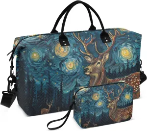 ALAZA Deer Starry Night Travel Duffel Bag Gym Bag Sports Tote Bag Weekender Overnight Travel Bag for Women Men Business Trip Workout