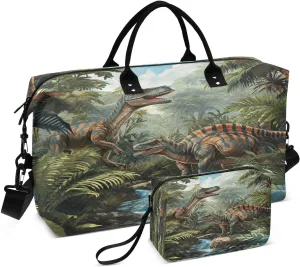 ALAZA Dinosaurs in Tropical Jungle Forest Travel Duffel Bag Gym Bag Sports Tote Bag Weekender Overnight Travel Bag for Women Men Business Trip Workout