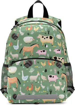 ALAZA Farm Animals on A Green Toddler Backpack for Boys Girls Preschool Bag