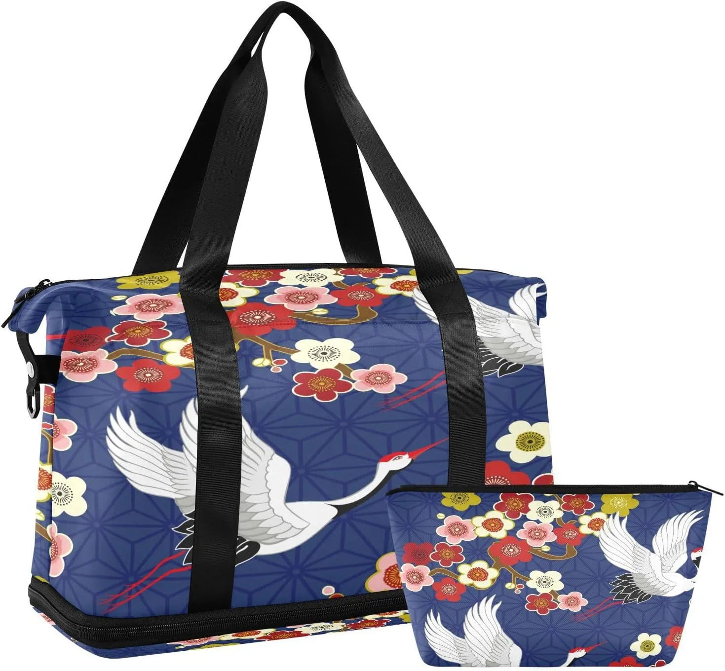 ALAZA Flying Cranes Birds Travel Duffel Bag for Women Men Sports Gym Bag with Shoe Compartment Tote Weekender Overnight Bag with Wet Pocket for Travel, Gym,Yoga,Swimming