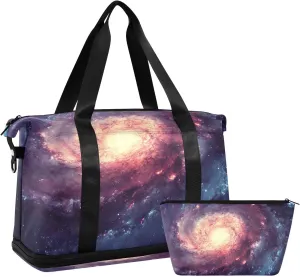 ALAZA Galaxy Space Nebula Starry Sky Travel Duffel Bag for Women Men Sports Gym Bag with Shoe Compartment Tote Weekender Overnight Bag with Wet Pocket for Travel, Gym,Yoga,Swimming