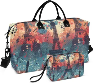ALAZA Music Notes Paris Eiffel Tower Travel Duffel Bag Gym Bag Sports Tote Bag Weekender Overnight Travel Bag for Women Men Business Trip Workout
