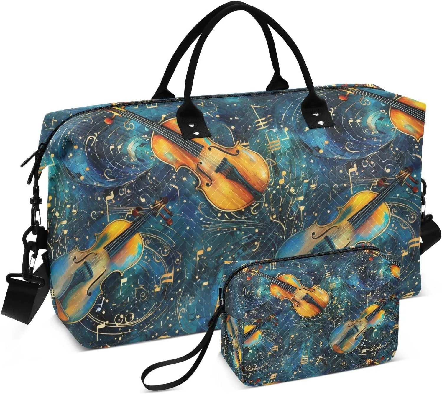 ALAZA Musical Notes and Geometric Travel Duffel Bag Gym Bag Sports Tote Bag Weekender Overnight Travel Bag for Women Men Business Trip Workout