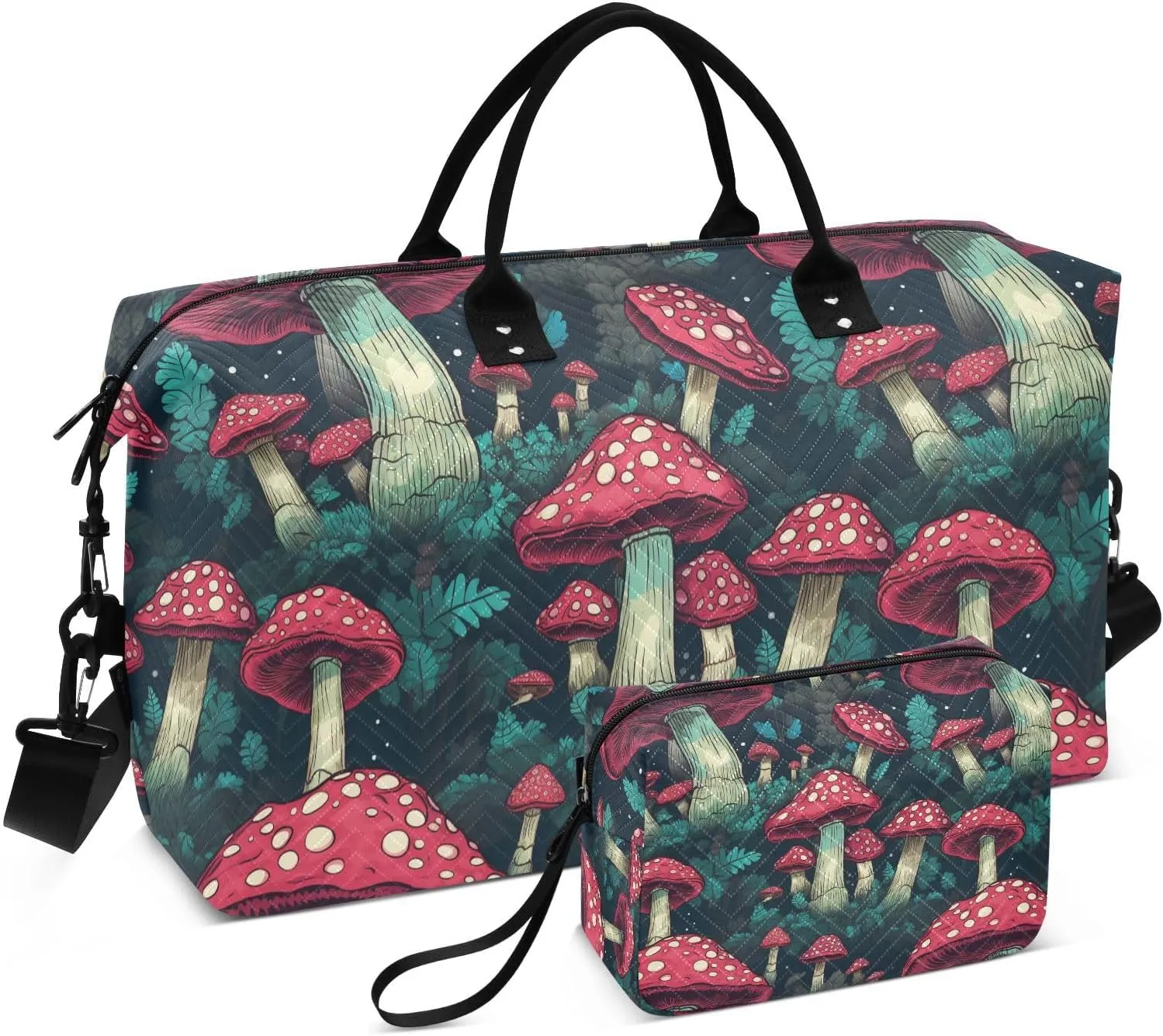 ALAZA Red Mushroom in Night Forest Travel Duffel Bag Gym Bag Sports Tote Bag Weekender Overnight Travel Bag for Women Men Business Trip Workout