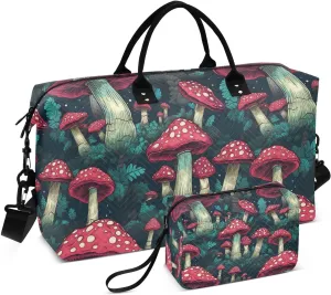 ALAZA Red Mushroom in Night Forest Travel Duffel Bag Gym Bag Sports Tote Bag Weekender Overnight Travel Bag for Women Men Business Trip Workout