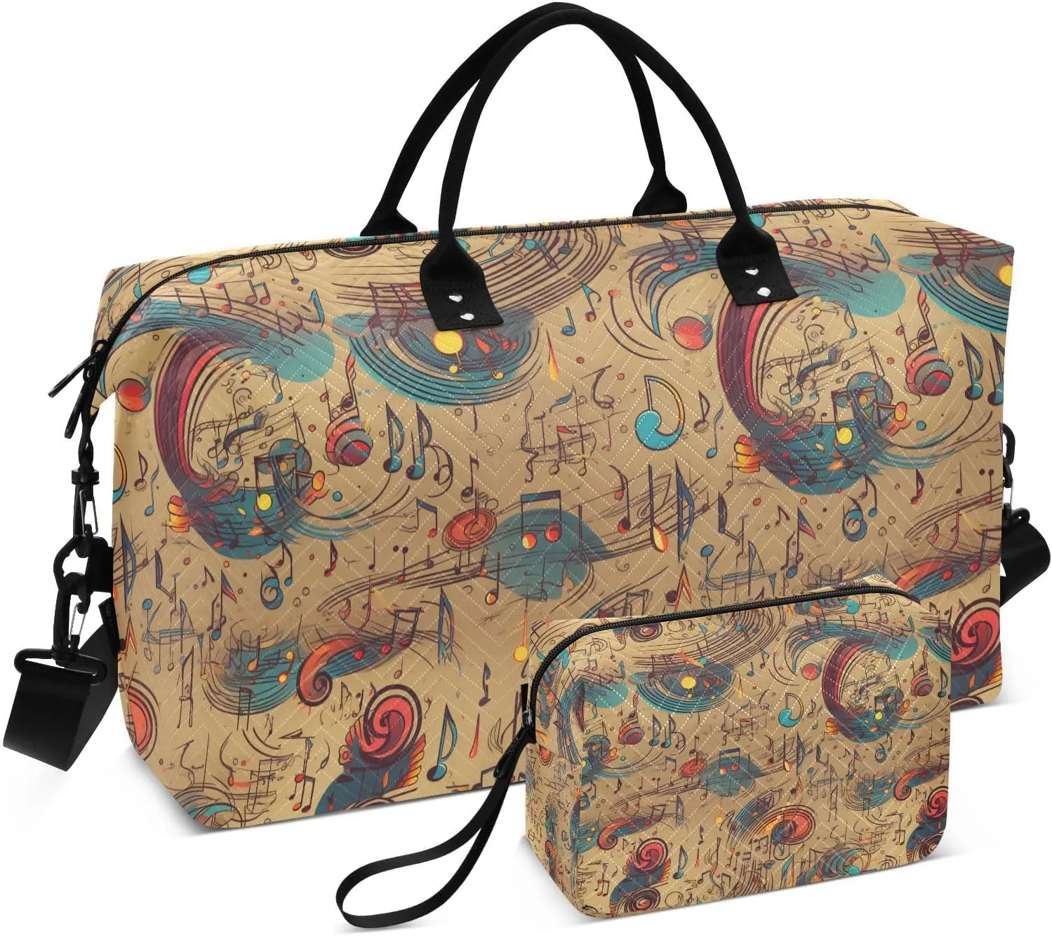 ALAZA Retro Style Musical Notes Travel Duffel Bag Gym Bag Sports Tote Bag Weekender Overnight Travel Bag for Women Men Business Trip Workout