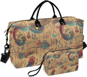 ALAZA Retro Style Musical Notes Travel Duffel Bag Gym Bag Sports Tote Bag Weekender Overnight Travel Bag for Women Men Business Trip Workout