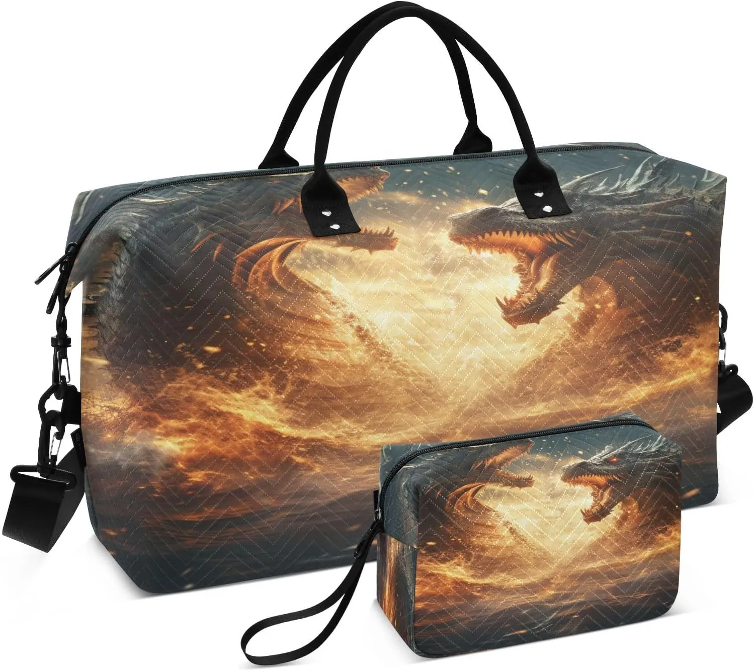 ALAZA Roar Dragons Travel Duffel Bag Gym Bag Sports Tote Bag Weekender Overnight Travel Bag for Women Men Business Trip Workout
