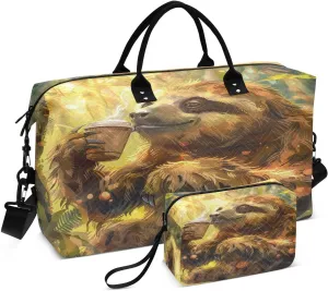 ALAZA Sloth Drink Coffee in Forest Travel Duffel Bag Gym Bag Sports Tote Bag Weekender Overnight Travel Bag for Women Men Business Trip Workout