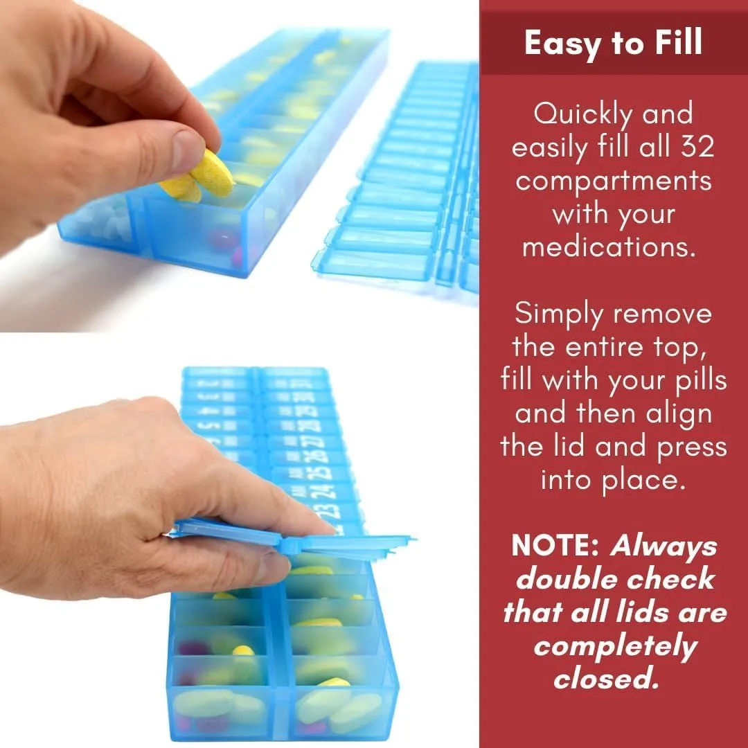 AM PM 31 Day Once-a Day Monthly Pill Planner Organizers - Large Compartment Pill Boxes Store Medications for Entire Month Plus Compartment for Extra Pills (AM/PM) (Am/Pm Clear & Teal)