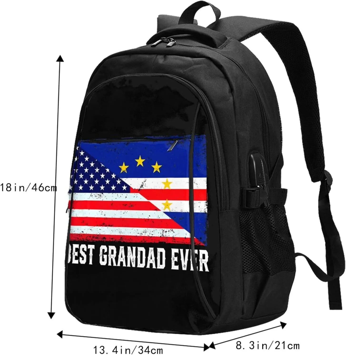 American Cabo Verde Flag Travel Backpacks Casual Backpack Large Capacity Laptop Rucksack Luggage Daypacks with USB Charging Port Multi-Pockets Bags for Hiking