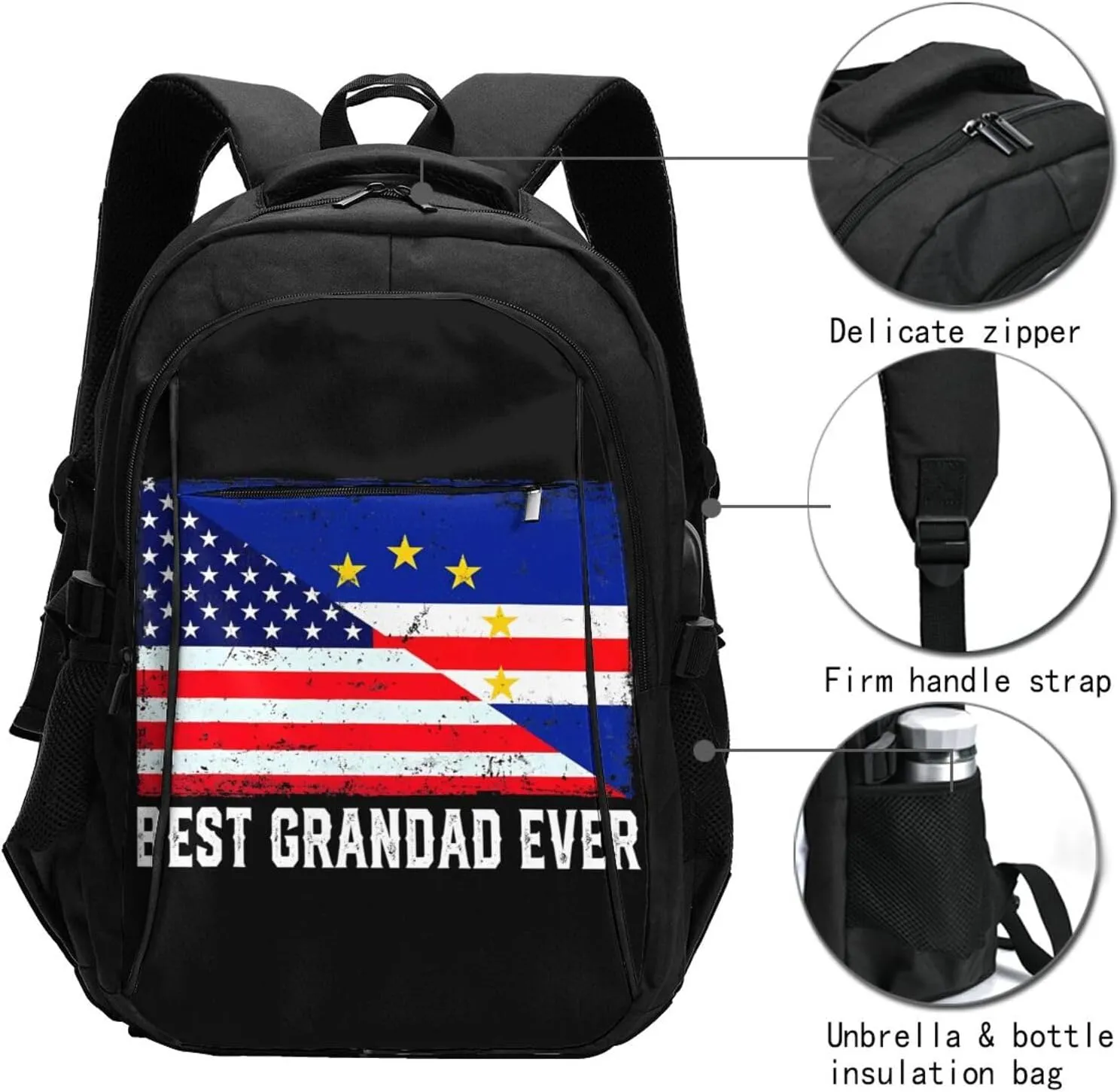 American Cabo Verde Flag Travel Backpacks Casual Backpack Large Capacity Laptop Rucksack Luggage Daypacks with USB Charging Port Multi-Pockets Bags for Hiking