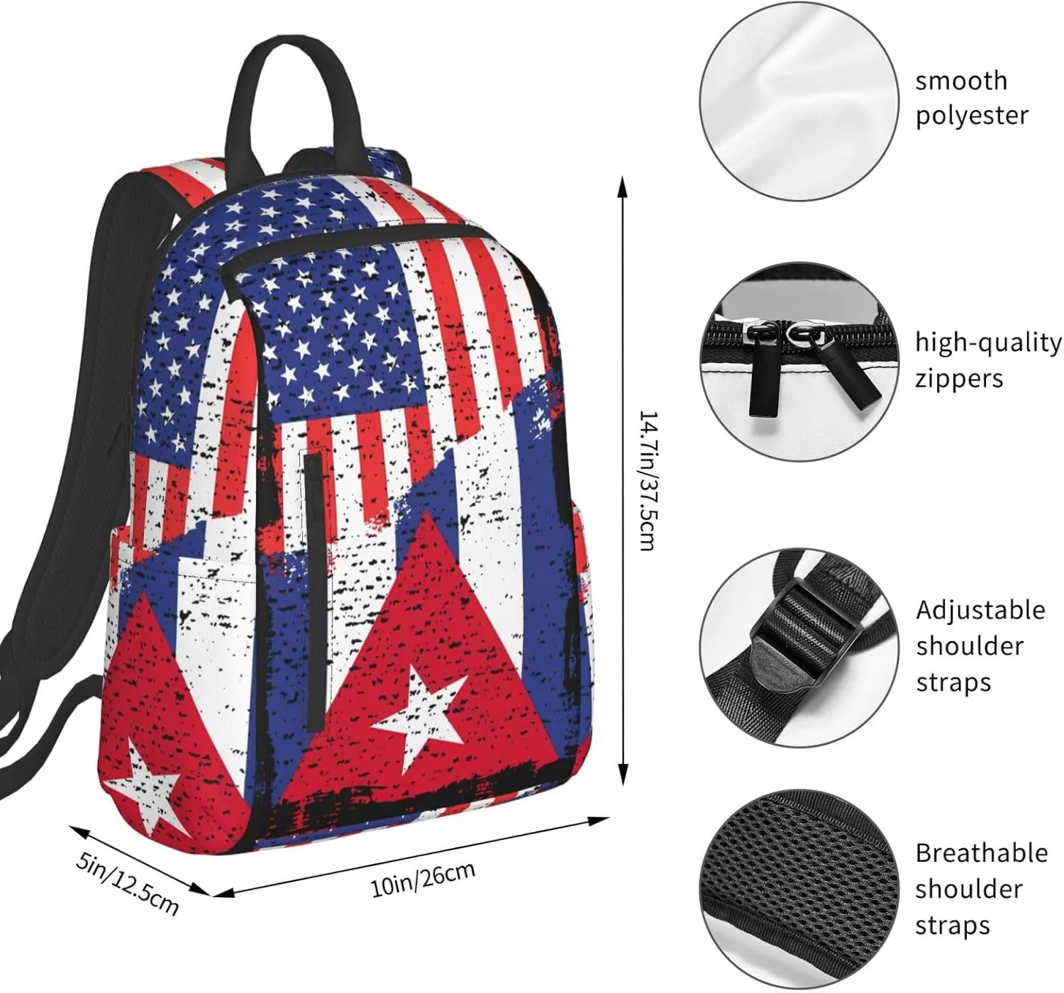 American Cuba Flag Cuban Roots Casual Backpacks Large Capacity Laptop Backpack Sports Fitness Rucksack Travel Carry-On Daypack Work Bag for Outdoor Camping