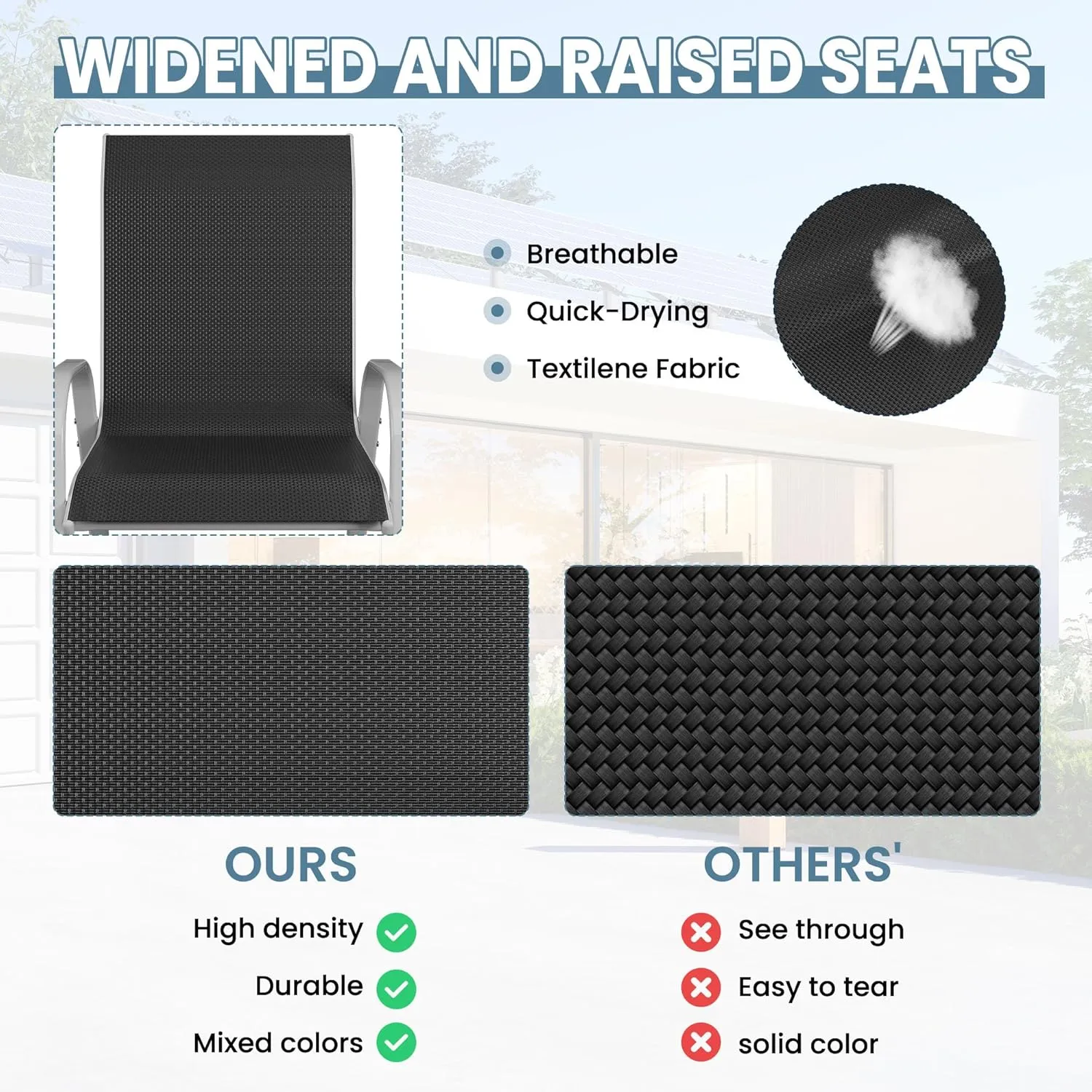 Amopatio Patio Chairs Set of 4, All Weather Stackable Dining Chairs, Breathable Comfortable Silver Black Outdoor Garden Furniture