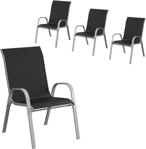 Amopatio Patio Chairs Set of 4, All Weather Stackable Dining Chairs, Breathable Comfortable Silver Black Outdoor Garden Furniture