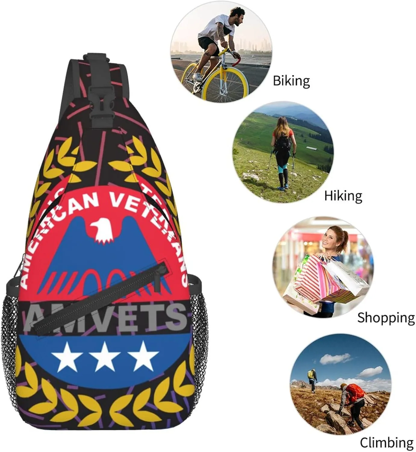 Amvets-Logo Crossbody For Men Women Sling Chest Bag Shoulder Bag Lightweight One Strap Backpack Multipurpose Travel Hiking Daypack