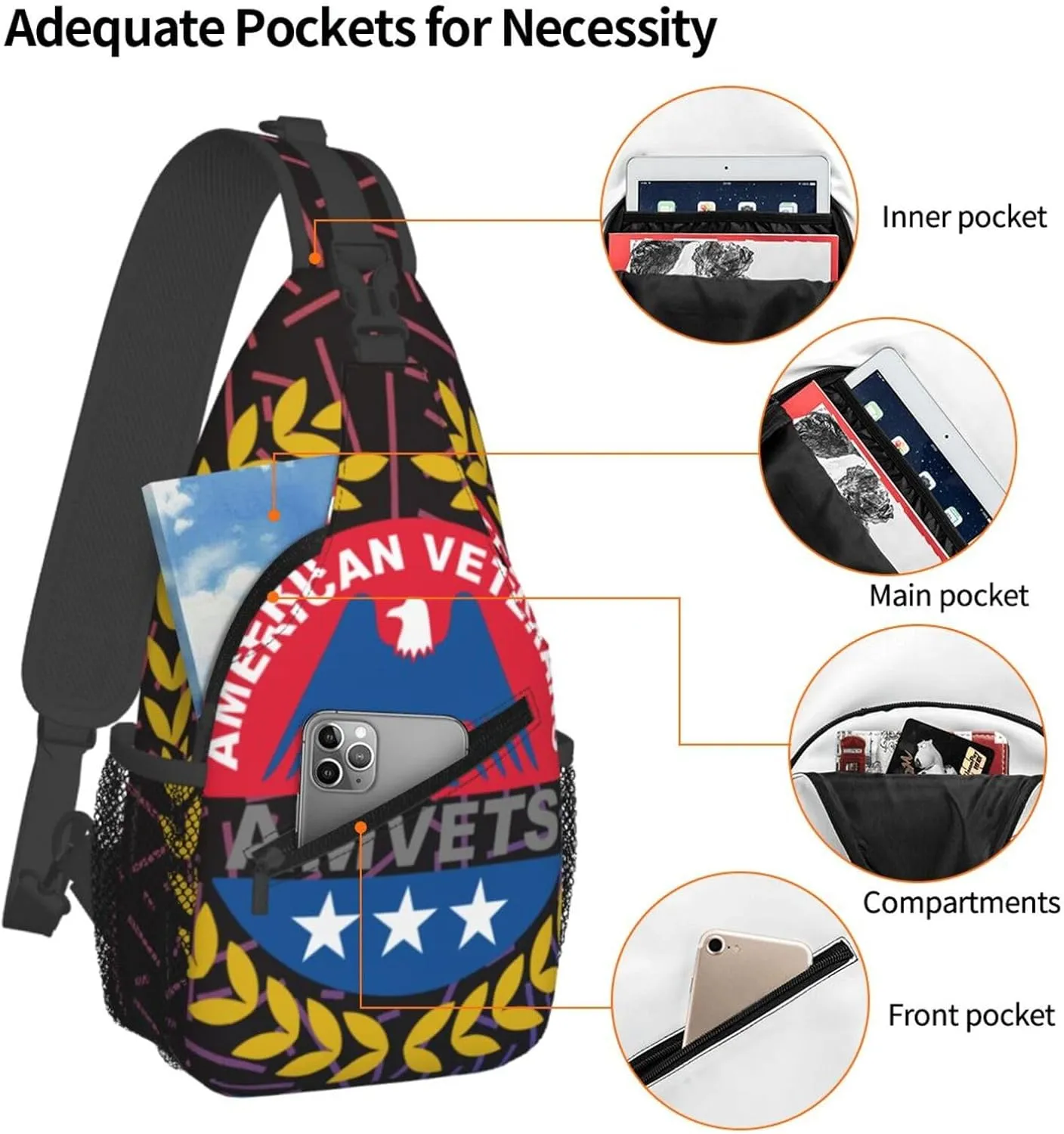 Amvets-Logo Crossbody For Men Women Sling Chest Bag Shoulder Bag Lightweight One Strap Backpack Multipurpose Travel Hiking Daypack