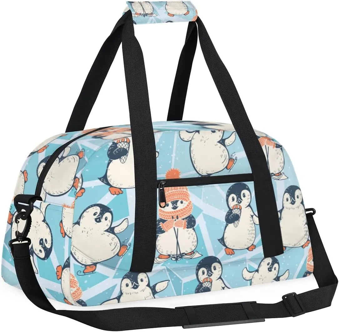 Animal Penguin Boys Girls Gym Bag Dance Perform Training Duffel Bags Weekender Carry-On Tote Luggage Bag Ideal for School Practice or Overnight Trips