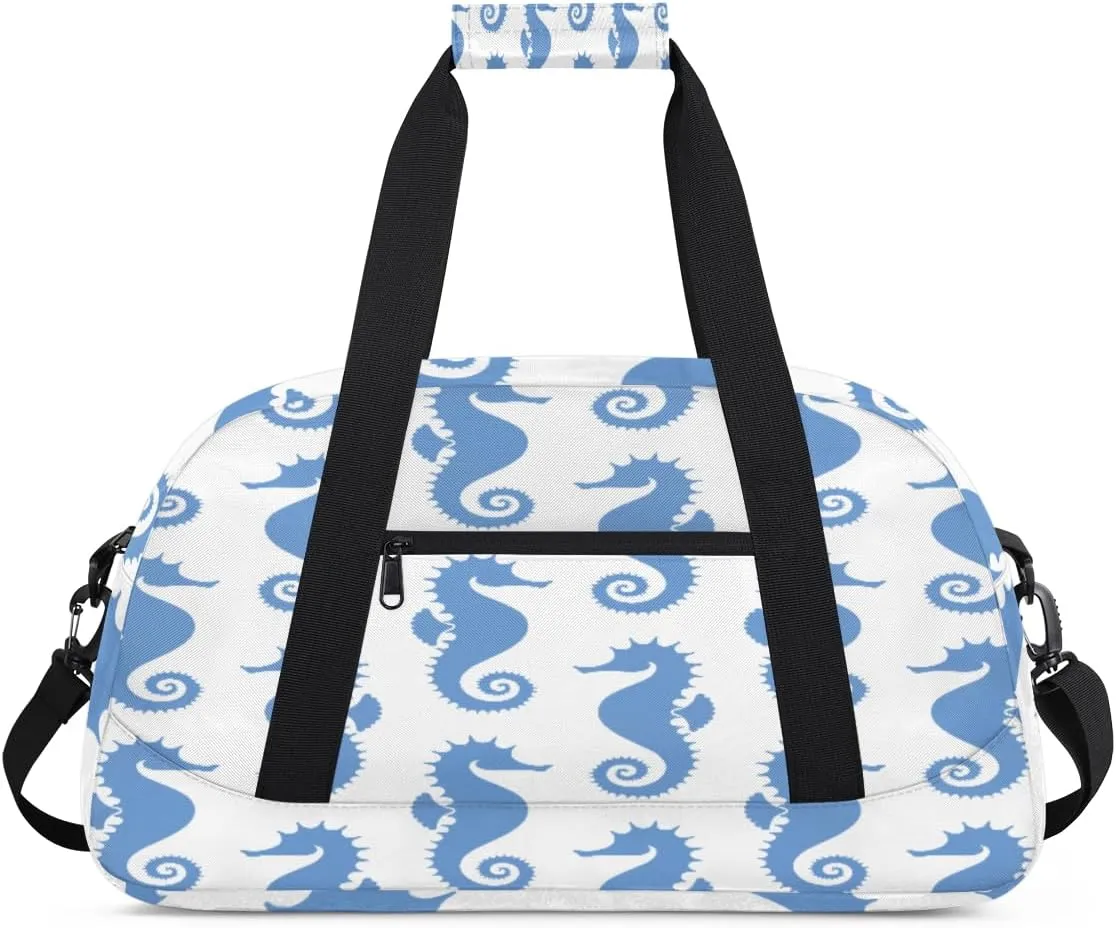 Animal Seahorse Gym Duffel Bag for Men Women Cartoon Seahorse Sports Tote Bag with Adjustable Shoulder Strap for Dance Gymnastics Traveling Outdoor Camping Overnight Stay