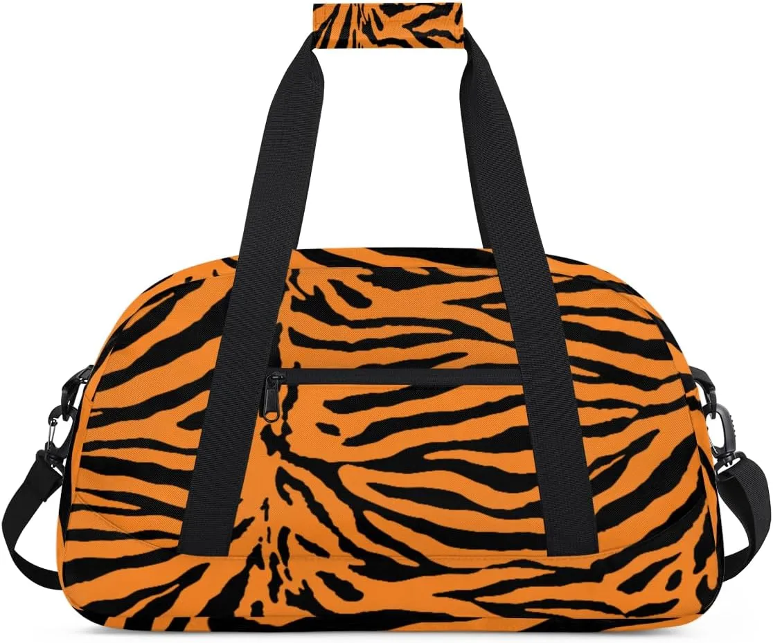 Animal Tiger Gym Duffel Bag for Men Women Tiger Stripe Sports Tote Bag with Adjustable Shoulder Strap for Dance Gymnastics Traveling Outdoor Camping Overnight Stay