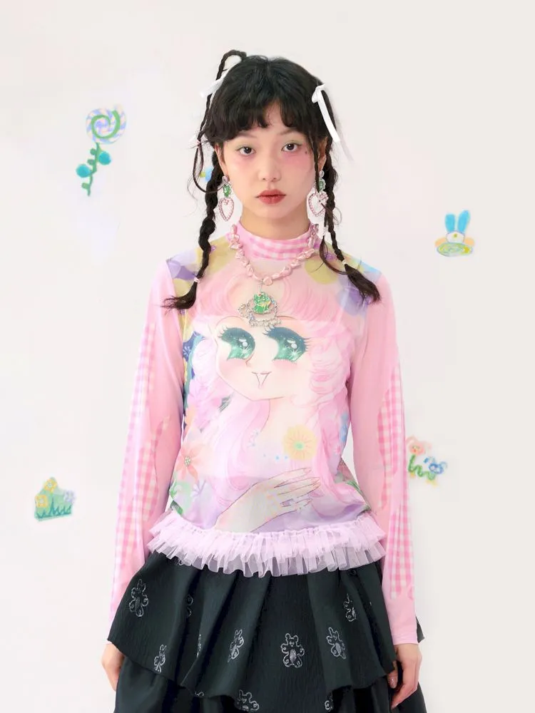 Anime Mesh Printed Breathable Shirt