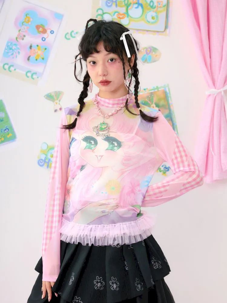 Anime Mesh Printed Breathable Shirt