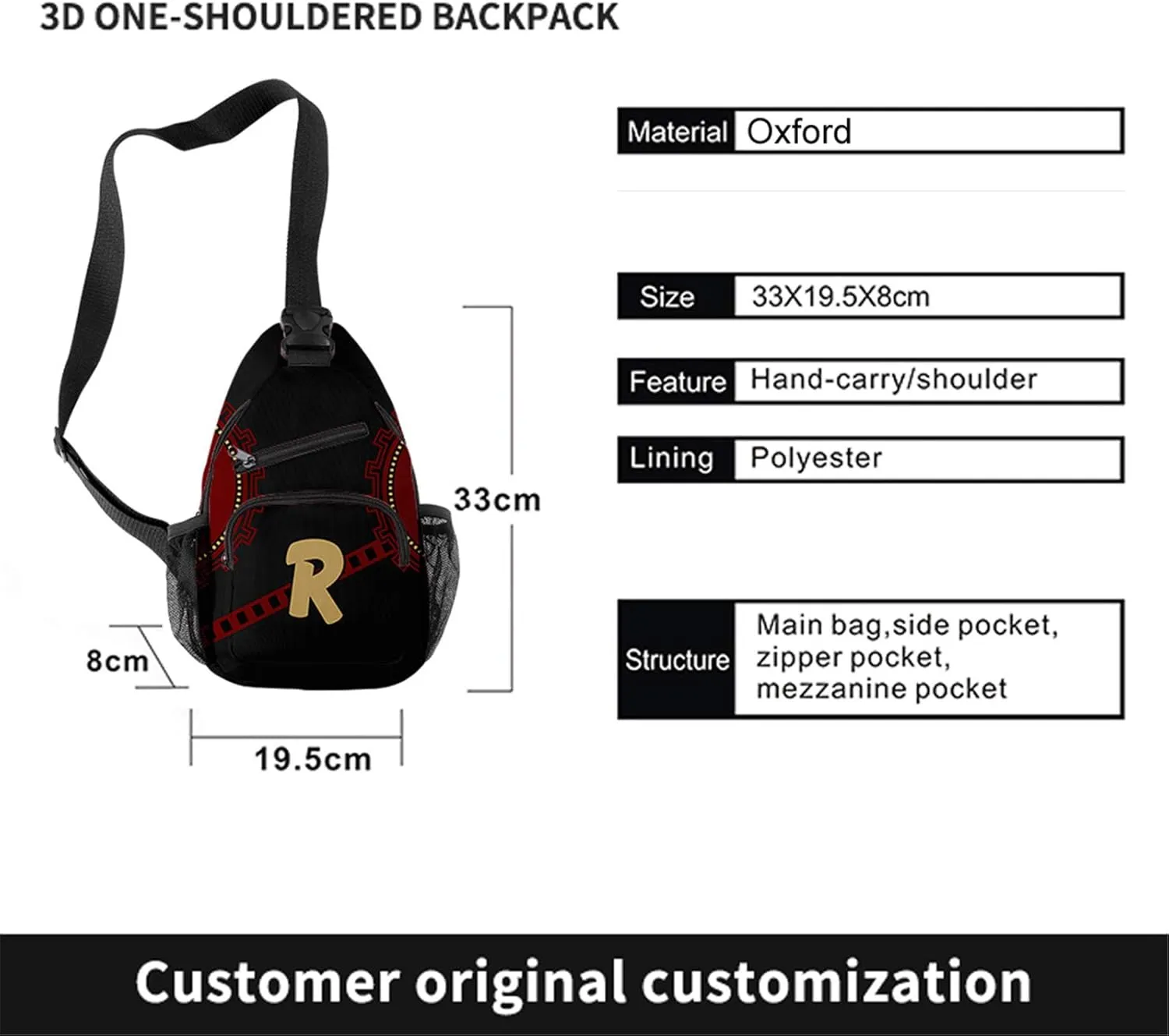 Anime My Hero Single Shoulder Bag Manga Sling Bag Cosplay Daypack(Kirishima Eijiro)