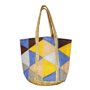 Anju Jewelry - Isla Cotton & Jute Tote, Blue & Yellow