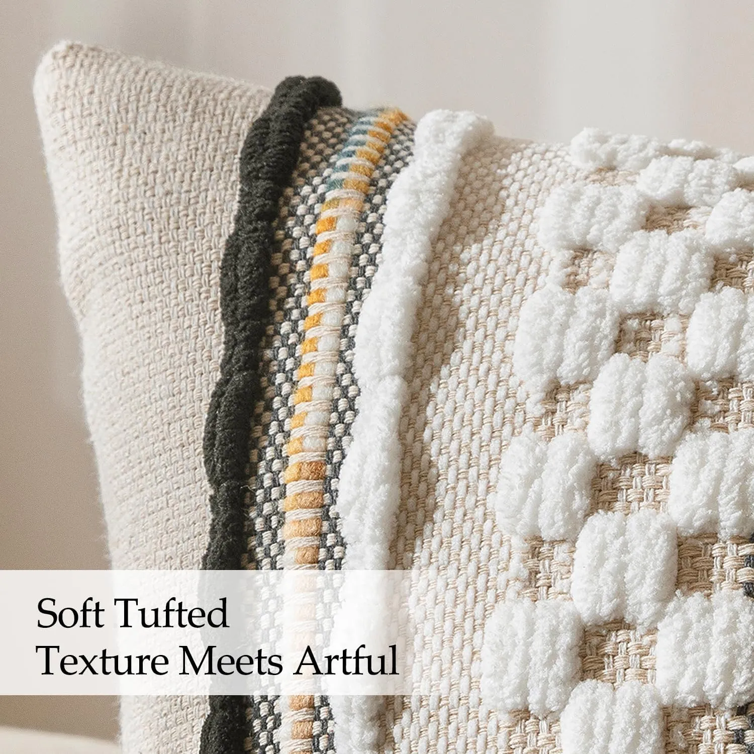 ANRODUO Pack of 2 Boho Decorative Throw Pillow Covers 18x18 Farmhouse Cushion Case Striped Chenille Pillow Cases Square Pillow Covers Accent Neutral Pillowcase for Sofa Couch Bed, Black-White Stripe