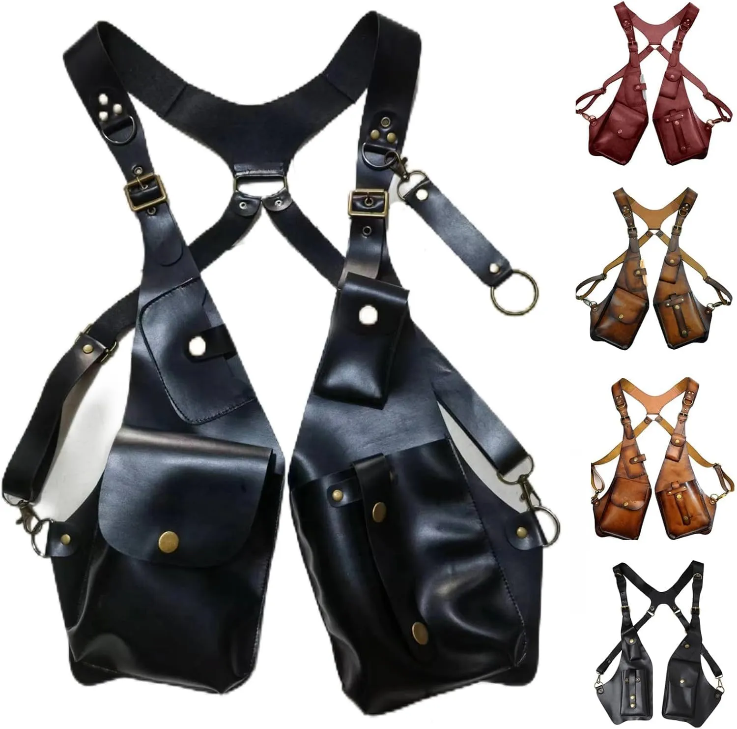 Anti-Theft Bag with Shoulder Harness, Mens Leather Harness,Steampunk Vintage Shoulder Bag (Balck)