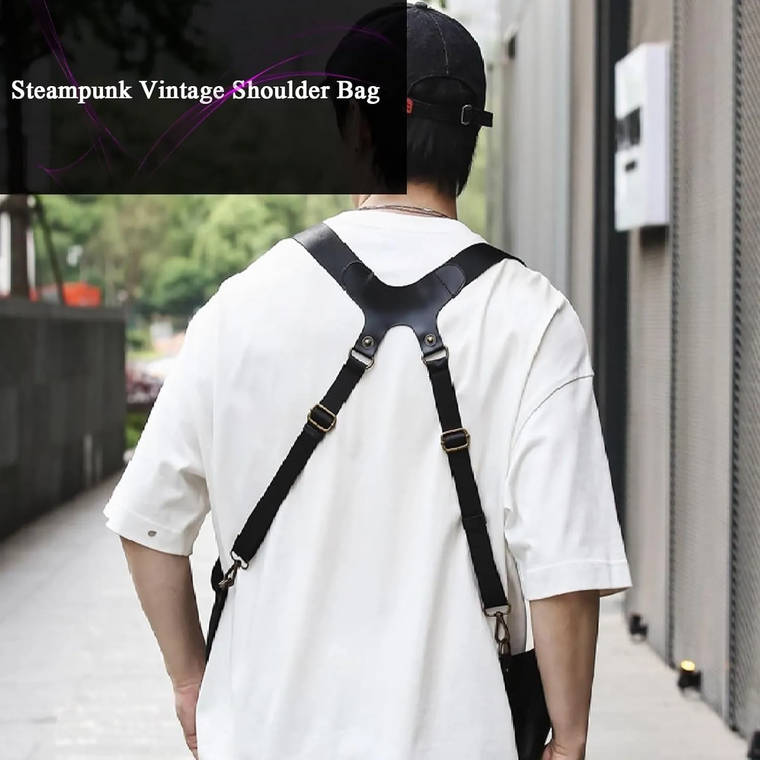Anti-Theft Bag with Shoulder Harness, Mens Leather Harness,Steampunk Vintage Shoulder Bag (Balck)