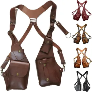 Anti-Theft Bag with Shoulder Harness, Mens Leather Harness,Steampunk Vintage Shoulder Bag (Coffee)