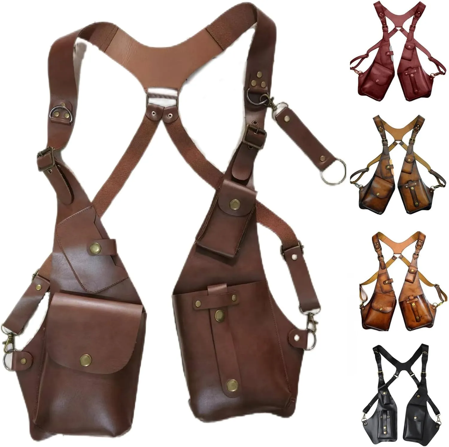 Anti-Theft Bag with Shoulder Harness, Mens Leather Harness,Steampunk Vintage Shoulder Bag (Coffee)
