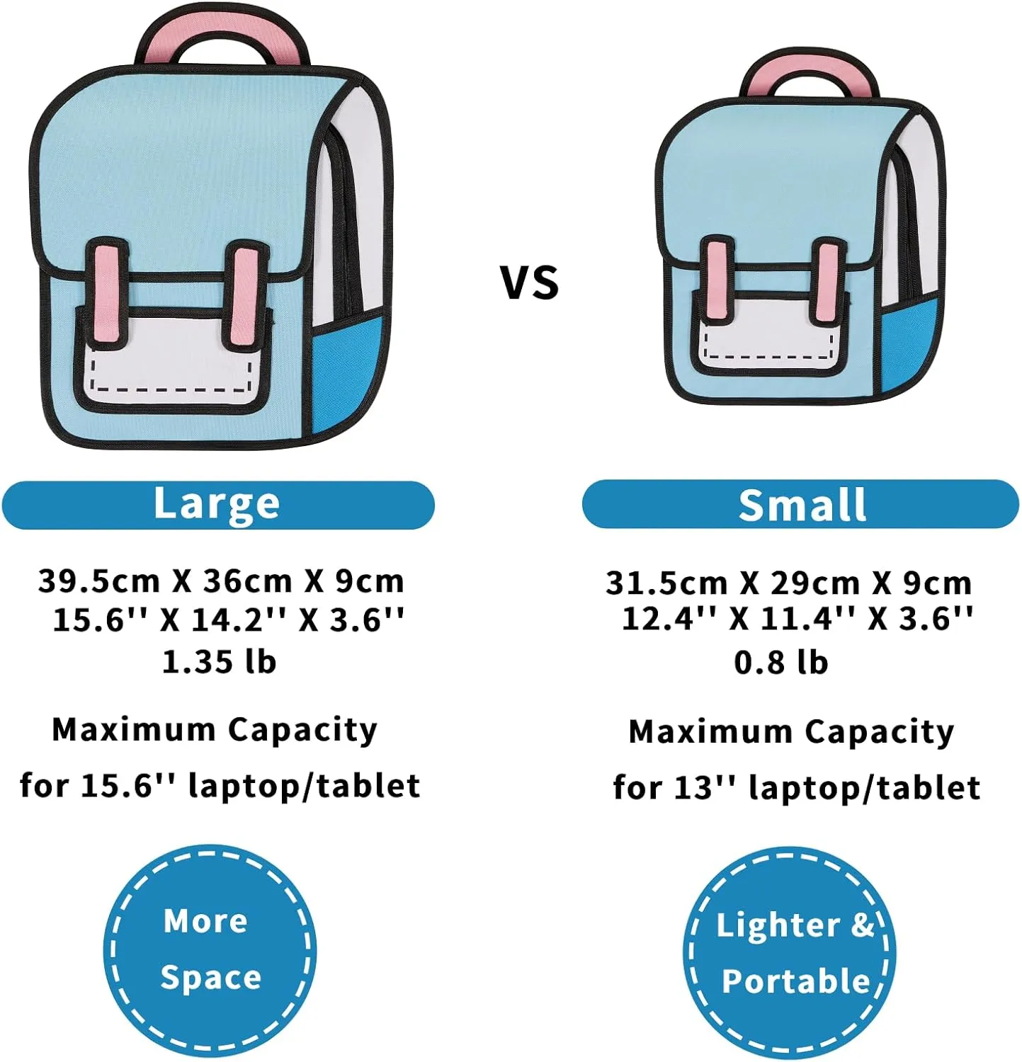 Aobiono Kawaii Backpack Cute Cartoon 3D Jump Style 2D Drawing from Comic Paper Anime Bookbag School Supplies Fun Daypack