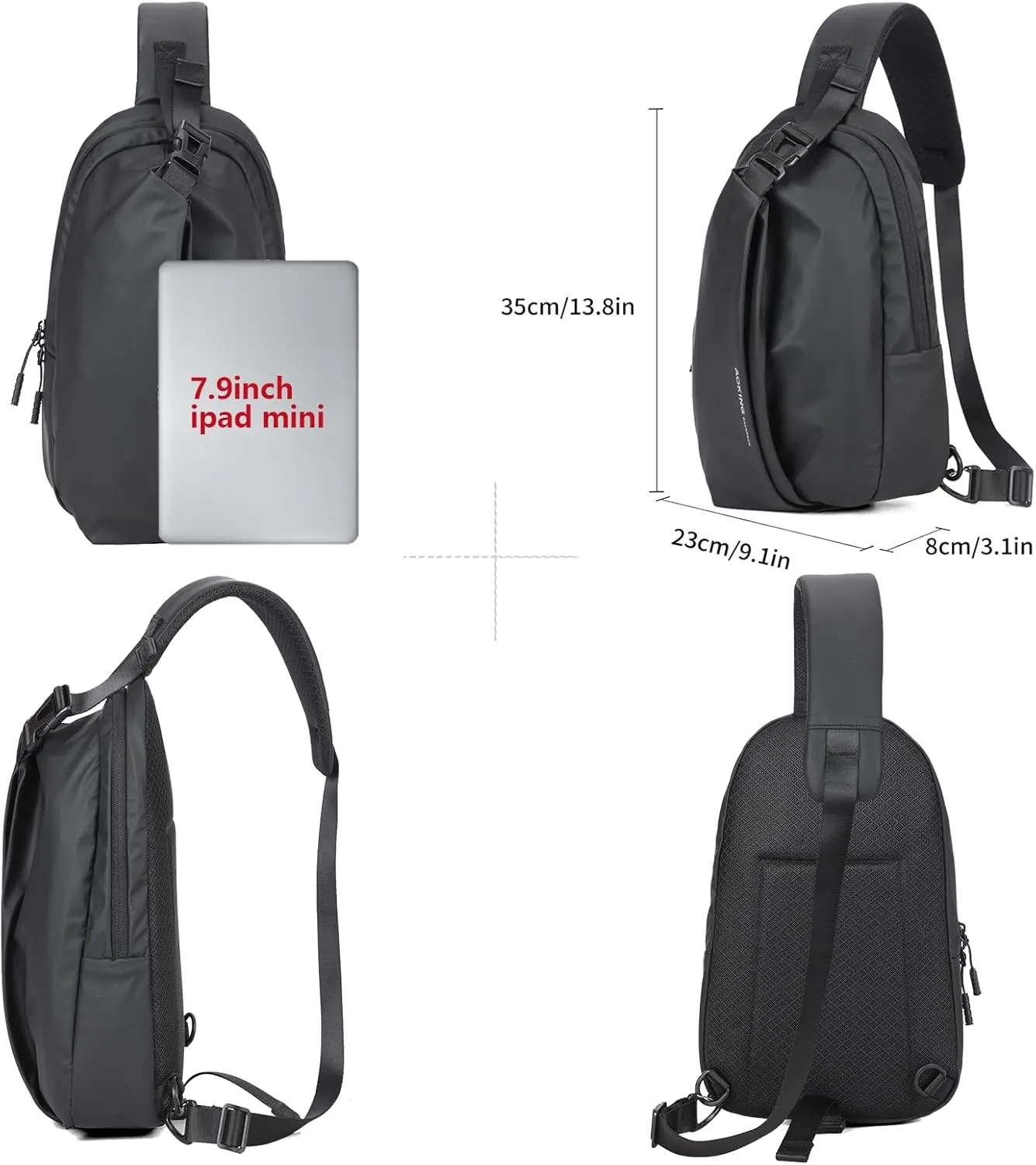 AOKING Mens Sling Bag, Waterproof Cross Body Bag Men's Shoulder Bags Crossbody Sling Backpack, Lightweight One Strap Backpack(9.1x3.1x13.8inches)