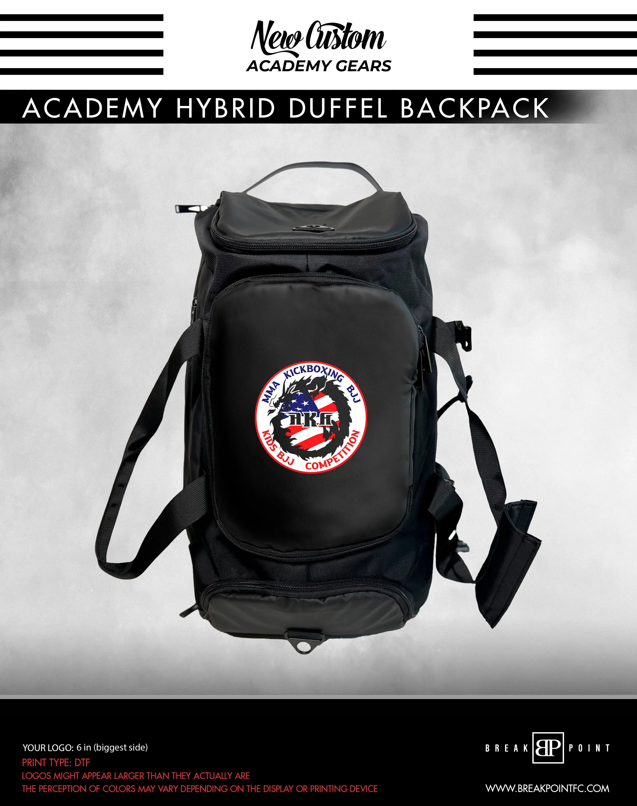 Arlington Kickboxing Academy Hybrid Duffel Backpack #1013