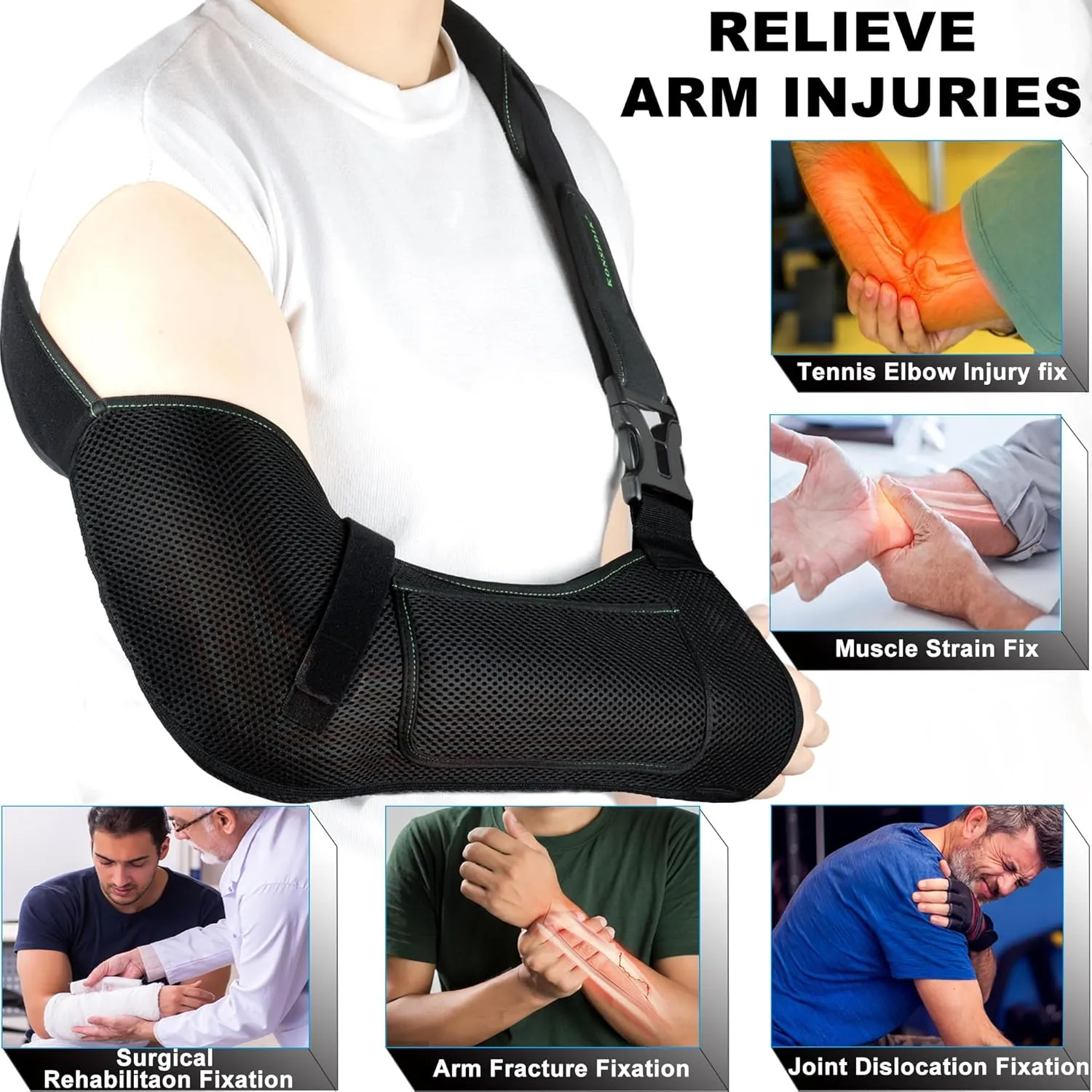 Arm Shoulder Sling,Breathable Medical Sling with Shoulder Pad,support for Women and Men Rotator Cuff Injury,Left or Right Arm,Elbow,Clavicle Fracture Post-Surgery(Black,Large)