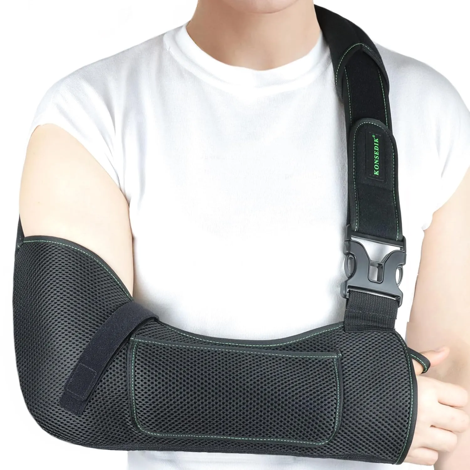 Arm Shoulder Sling,Breathable Medical Sling with Shoulder Pad,support for Women and Men Rotator Cuff Injury,Left or Right Arm,Elbow,Clavicle Fracture Post-Surgery(Black,Large)
