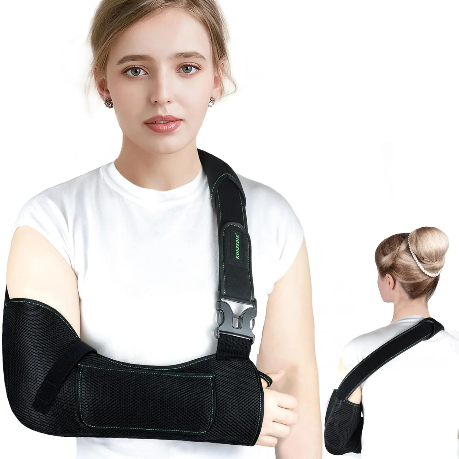 Arm Shoulder Sling,Breathable Medical Sling with Shoulder Pad,support for Women and Men Rotator Cuff Injury,Left or Right Arm,Elbow,Clavicle Fracture Post-Surgery(Black,Large)